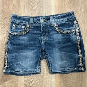 Miss Me Blue Jean Shorts with Embellishments